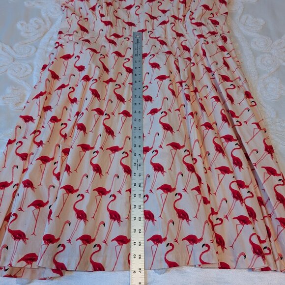 Lindy Bop Flamingo Print Midi Dress - Pink and Cream - Picture 8 of 13